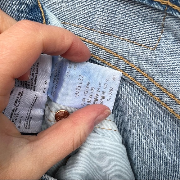 Levi Straught Light Blue Distressed Mid Rise Straight Denim Jeans - Picture 4 of 4